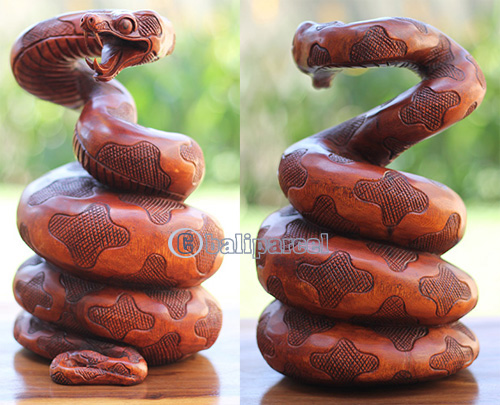 Wooden Snake, Handmade From Suar Wood With Brown Polished
