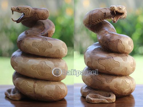 Wooden Snake, Handmade From Suar Wood With Natural Polished