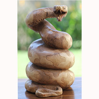 Wooden Snake, Handmade From Suar Wood With Natural Polished