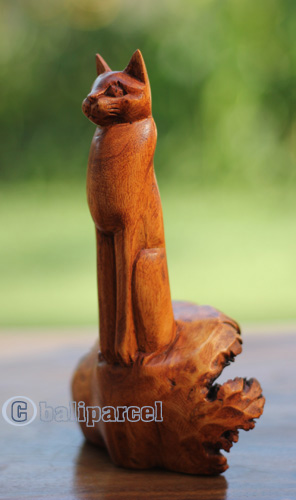 Wooden Cat With Parasite Wood