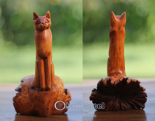 Wooden Cat With Parasite Wood