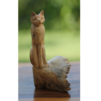 Wooden Cat With Parasite Wood