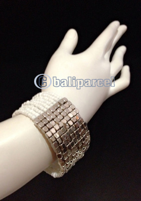 Bracelet, Handmade From Beads With Silver Metal