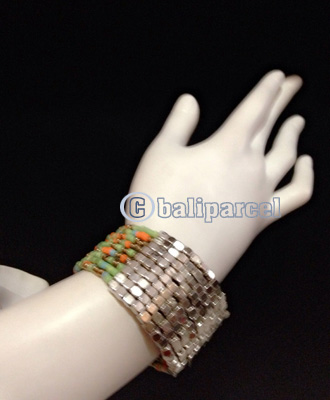 Bracelet, Handmade From Beads With Silver Metal