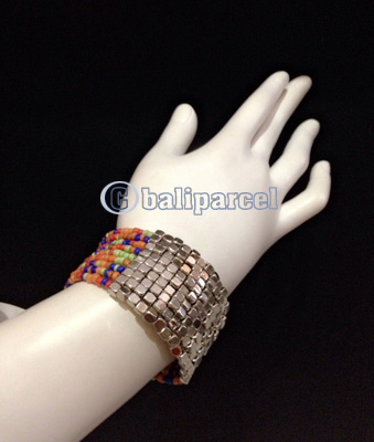 Bracelet, Handmade From Beads With Silver Metal