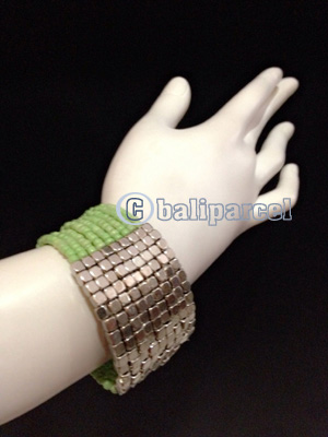 Bracelet, Handmade From Beads With Silver Metal
