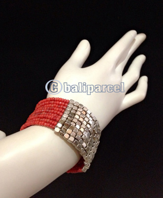 Bracelet, Handmade From Beads With Silver Metal