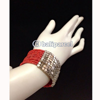 Bracelet, Handmade From Beads With Silver Metal