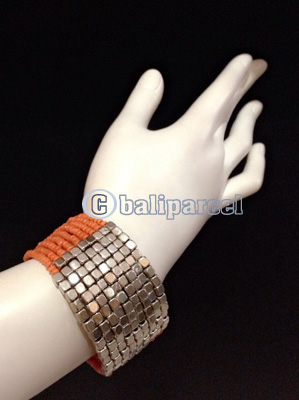 Bracelet, Handmade From Beads With Silver Metal
