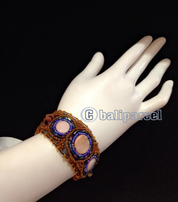 Bracelet, Handmade From Beads With Pabric Base