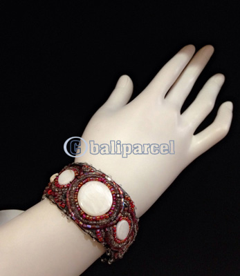 Bracelet, Handmade From Beads With Pabric Base