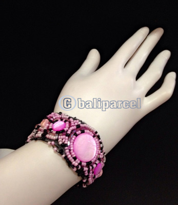 Bracelet, Handmade From Beads With Pabric Base