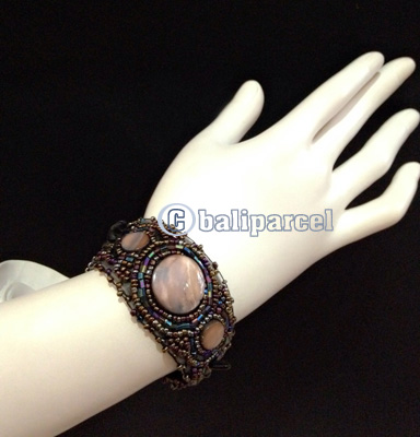 Bracelet, Handmade From Beads With Pabric Base