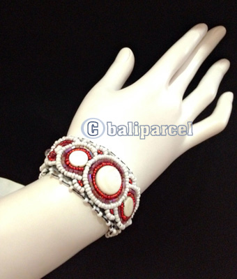 Bracelet, Handmade From Beads With Pabric Base