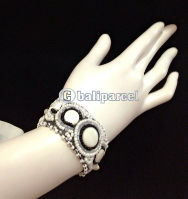 Bracelet, Handmade From Beads With Pabric Base