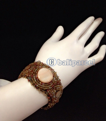 Bracelet, Handmade From Beads With Pabric Base