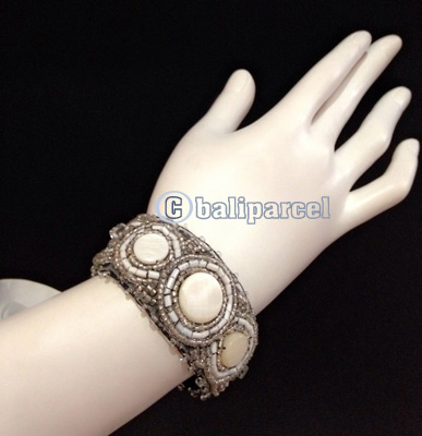 Bracelet, Handmade From Beads With Pabric Base