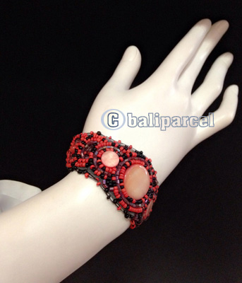 Bracelet, Handmade From Beads With Pabric Base
