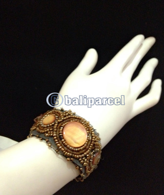 Bracelet, Handmade From Beads With Pabric Base