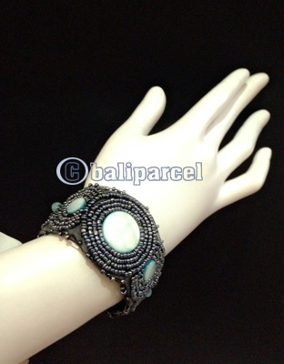 Bracelet, Handmade From Beads With Pabric Base