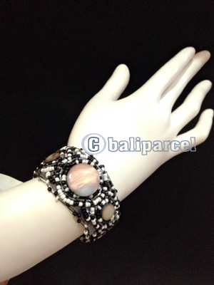 Bracelet, Handmade From Beads With Pabric Base