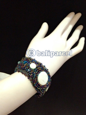 Bracelet, Handmade From Beads With Pabric Base
