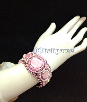 Bracelet, Handmade From Beads With Pabric Base