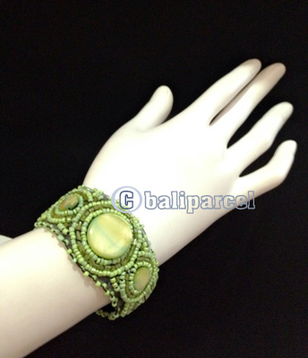 Bracelet, Handmade From Beads With Pabric Base