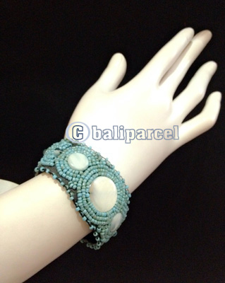 Bracelet, Handmade From Beads With Pabric Base