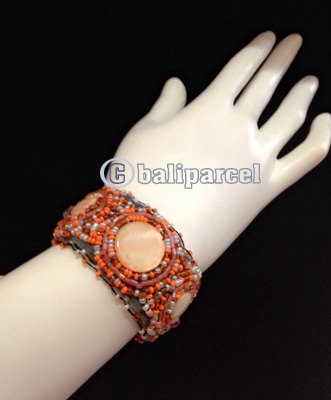 Bracelet, Handmade From Beads With Pabric Base