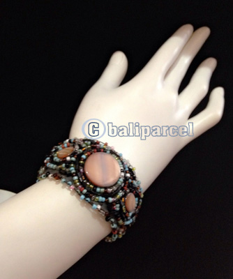 Bracelet, Handmade From Beads With Pabric Base