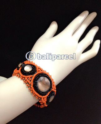 Bracelet, Handmade From Beads With Pabric Base