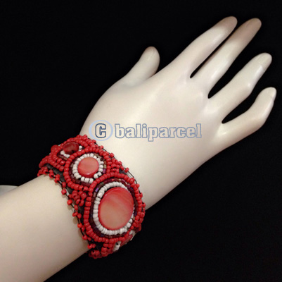 Bracelet, Handmade From Beads With Pabric Base