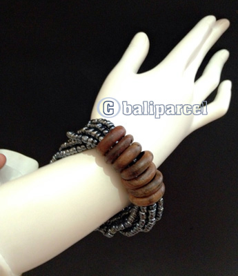 Bracelet, Handmade From Beads With Wood Ring 7