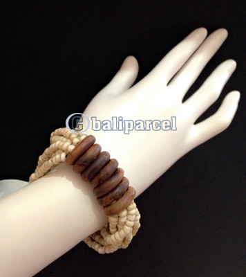 Bracelet, Handmade From Beads With Wood Ring 7