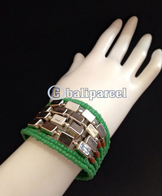 Bracelet, Handmade From Beads With Silver Metal