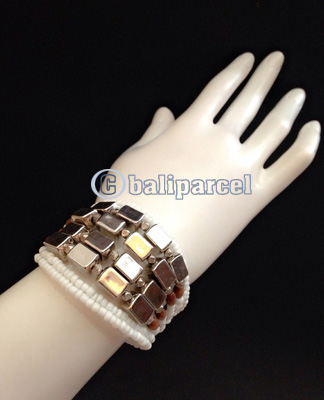 Bracelet, Handmade From Beads With Silver Metal