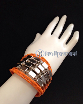 Bracelet, Handmade From Beads With Silver Metal