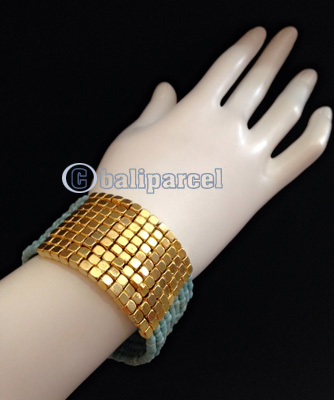 Bracelet, Handmade From Beads With Gold Metal