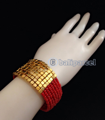 Bracelet, Handmade From Beads With Gold Metal