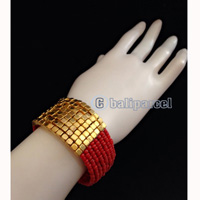 Bracelet, Handmade From Beads With Gold Metal
