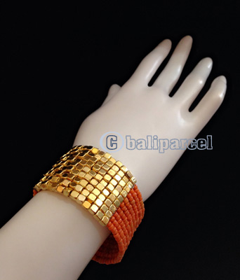 Bracelet, Handmade From Beads With Gold Metal