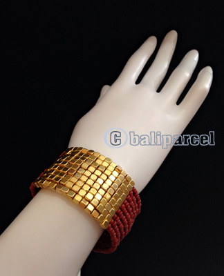 Bracelet, Handmade From Beads With Gold Metal