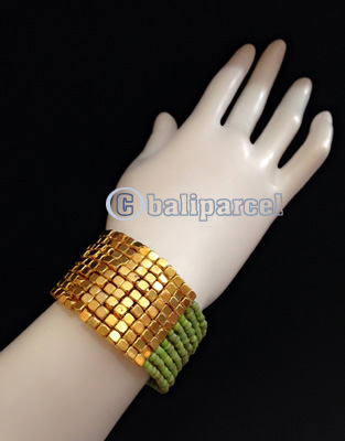 Bracelet, Handmade From Beads With Gold Metal