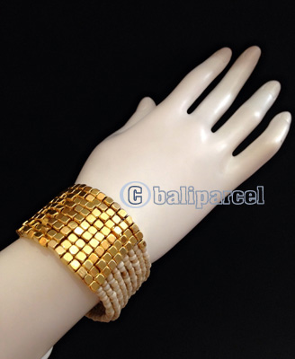Bracelet, Handmade From Beads With Gold Metal