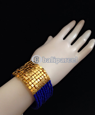 Bracelet, Handmade From Beads With Gold Metal