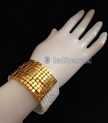 Bracelet, Handmade From Beads With Gold Metal