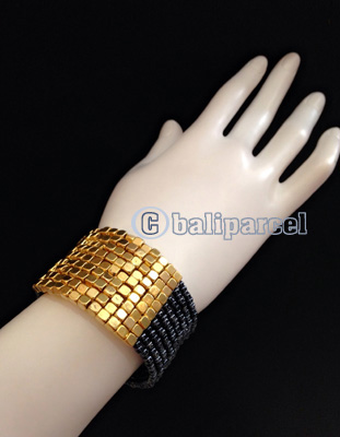 Bracelet, Handmade From Beads With Gold Metal