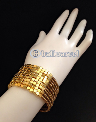 Bracelet, Handmade From Beads With Gold Metal