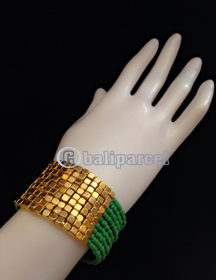 Bracelet, Handmade From Beads With Gold Metal